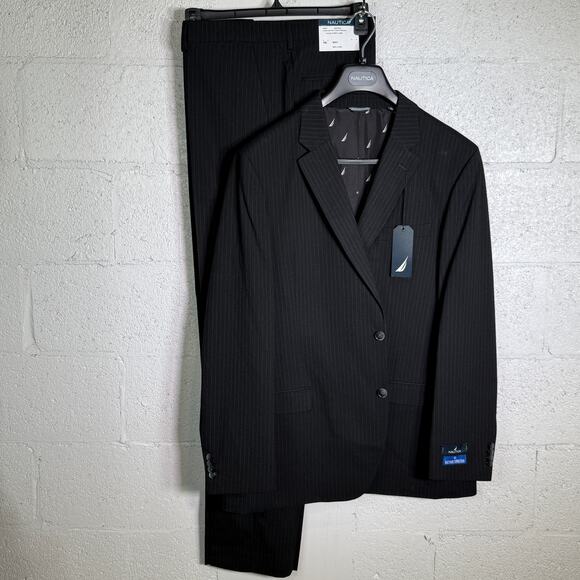 Nautica Men's Modern-Fit Stretch Fall Suit black pinstripe 46L 41W $395